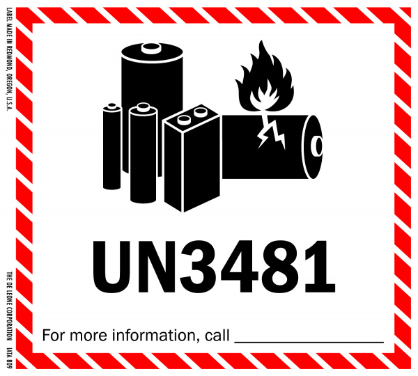 4 1/2" x 5" IATA Dangerous Goods Label, Lithium Battery, UN3481