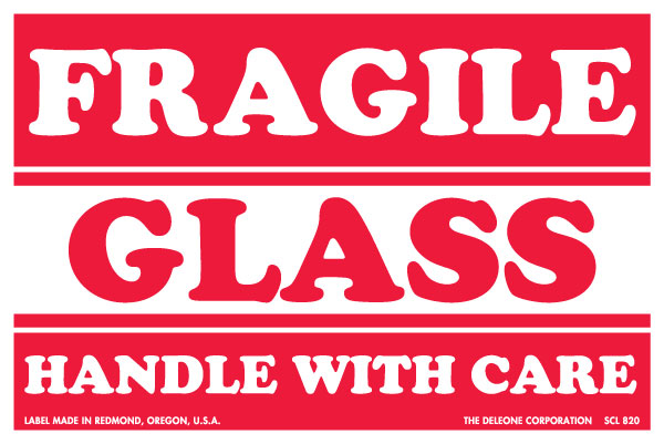 Fragile Labels, 4 x 6 Fragile Glass Handle With Care Label