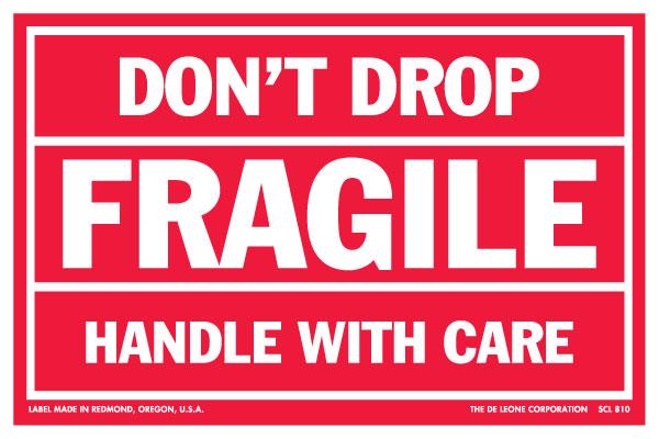 1 Roll 4/"x6/" Fragile Sticker 500//Roll Handle with Care Do Not Drop Warning Label